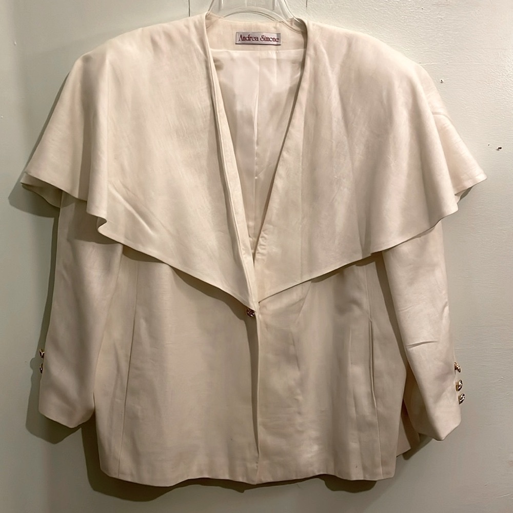 Vintage Andrea Simone Caped Blazer, Cream w/ Gold Buttons, size 22W